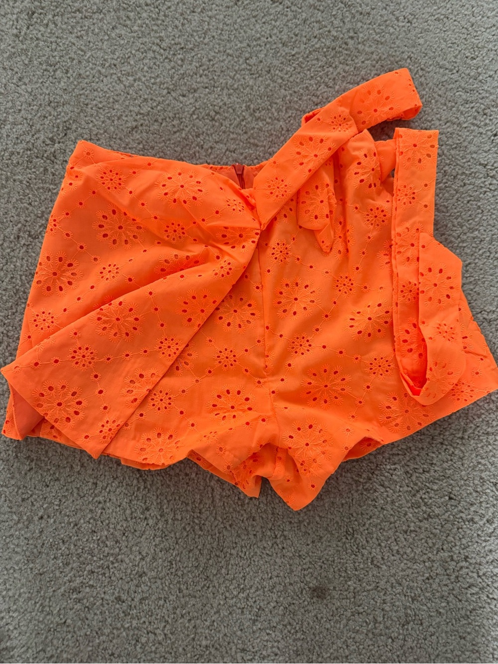 Neon Orange Eyelet Wrap-Front Shorts